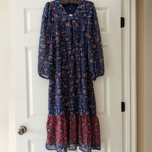 AQUA midi dress dark floral long sleeves prairie feminine M
